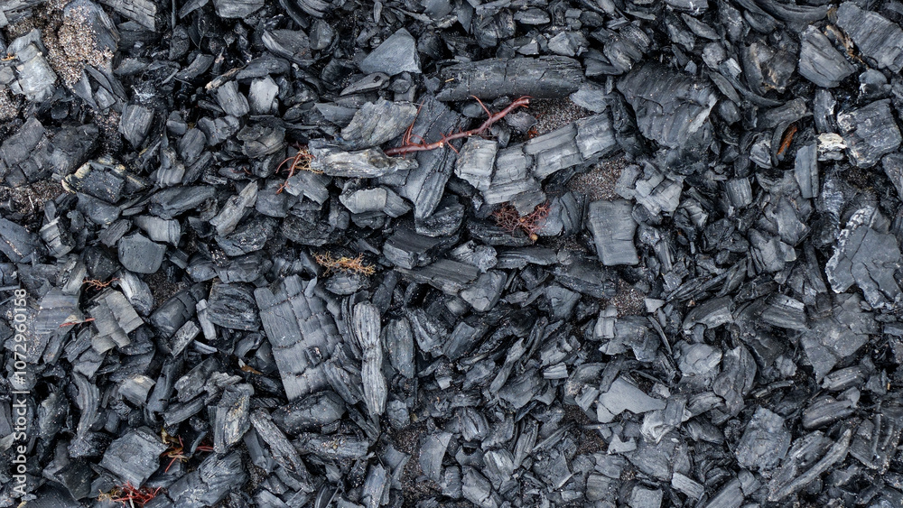 Black charcoal texture from burnt wood. Black charcoal texture from burnt wood.