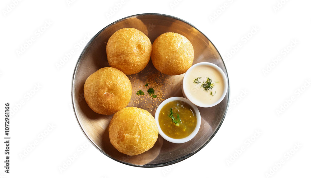 Top view of indian food Pani Puri isolated on a transparent background Top view of indian food Pani Puri isolated on a transparent background