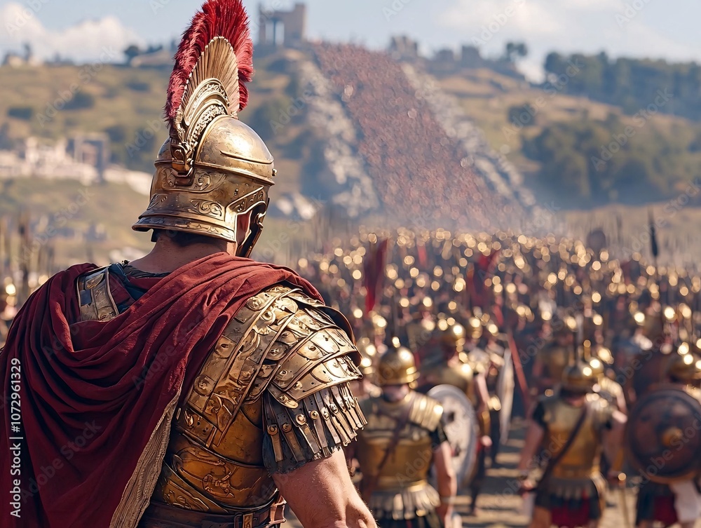 Obraz premium Ancient Roman Army Preparing for Battle Scene