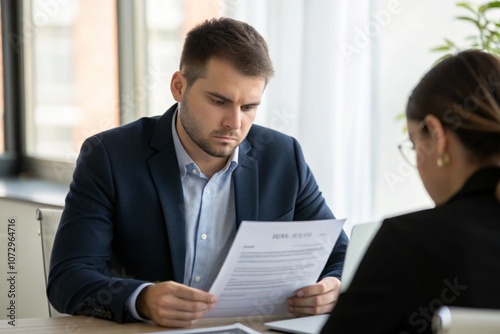 Concentrated business manager, checking the resume of potential employee