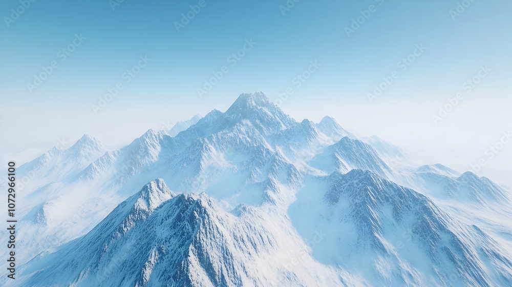Obraz premium A vast, snow-capped mountain range stretches across the horizon under a clear blue sky.