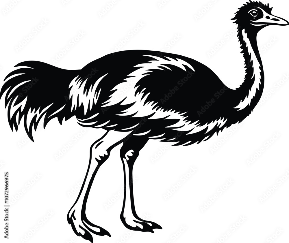 Obraz premium Ostriche bird Silhouette, Emu silhouette vector illustration