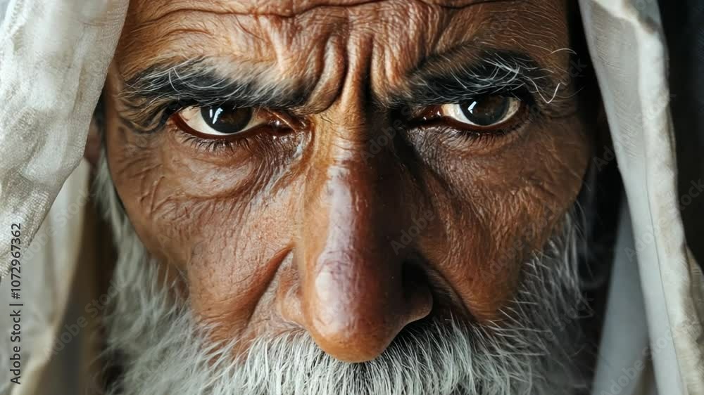 Old man in Islam, with a look of devotion, captured during pilgrimage.
