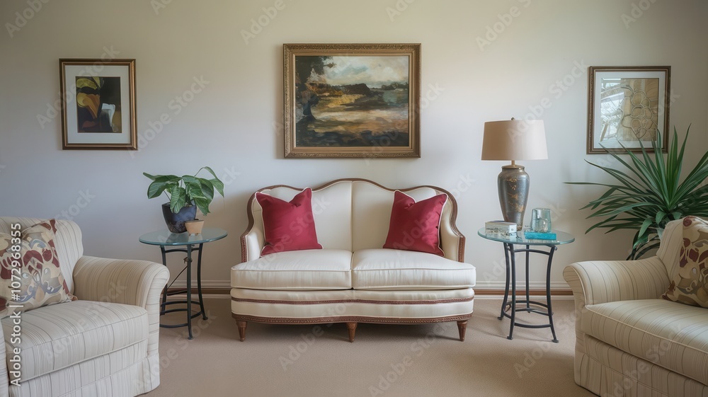 Elegant Living Room with Classic Furniture and Artwork Elegant Living Room with Classic Furniture and Artwork