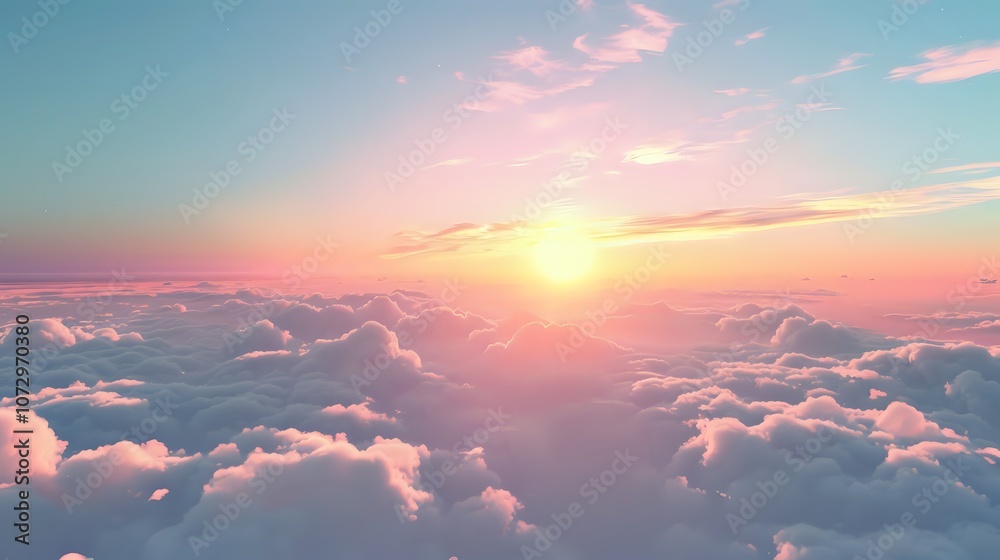 Aerial View of Pink Sunset Above Clouds Aerial View of Pink Sunset Above Clouds