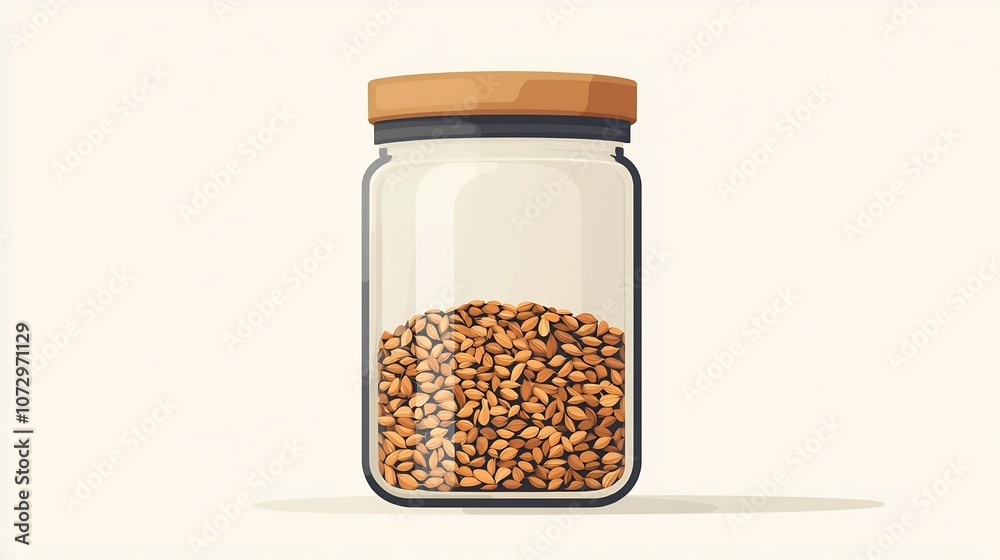 Transparent Glass Jar Filled with Nuts and Seeds on Neutral Background Transparent Glass Jar Filled with Nuts and Seeds on Neutral Background