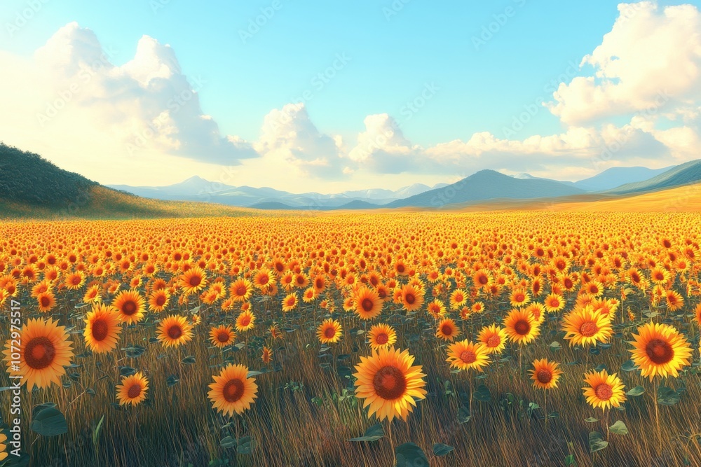 Fototapeta premium Sunflower Field Ready for Harvest During Golden Hour