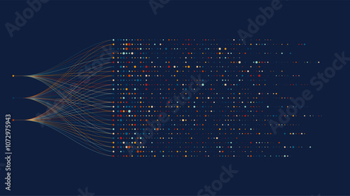 Big data visualization. Social network, financial analysis of complex databases. Data mining. Vector technology background. Information analytics concept.