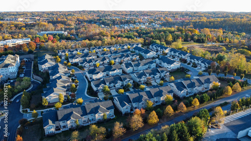 A townhouse community in the colorful fall in Garnet Valley, suburb of Philadelphia, Pennsylvania