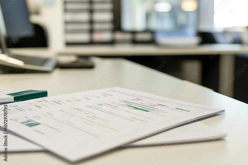 Close-up of paperwork on desk in office setting Close-up of paperwork on desk in office setting
