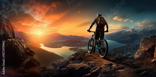 Wallpaper Mural Silhouetted cyclist riding a mountain bike at sunset. Torontodigital.ca