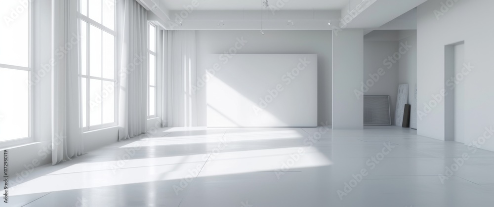 Spacious modern empty room with streams of natural light, harmonious blend of simplicity and elegance, architecture highlighted by illuminated space, broad expansiveness, minimal yet refined. Spacious modern empty room with streams of natural light, harmonious blend of simplicity and elegance, architecture highlighted by illuminated space, broad expansiveness, minimal yet refined.