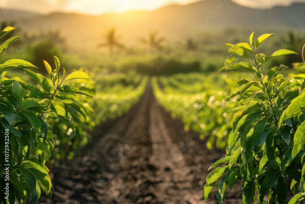 Vibrant Mango Saplings in Tropical Landscape Vibrant Mango Saplings in Tropical Landscape