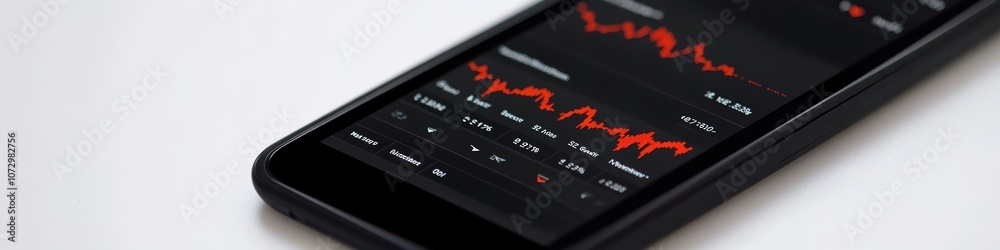 Smartphone with stock market data app on screen banner