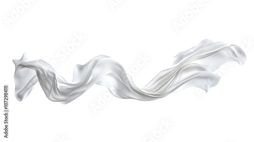 White long silk or satin fabric floating in the air, transparent or isolated on white background