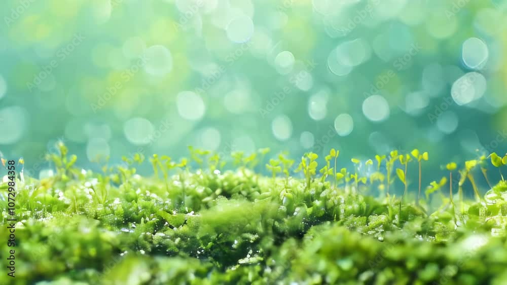 Close-up of fresh green sprouts with dew droplets, illuminated by gentle sunlight, symbolizing growth, renewal, and the beauty of nature. Close-up of fresh green sprouts with dew droplets, illuminated by gentle sunlight, symbolizing growth, renewal, and the beauty of nature.