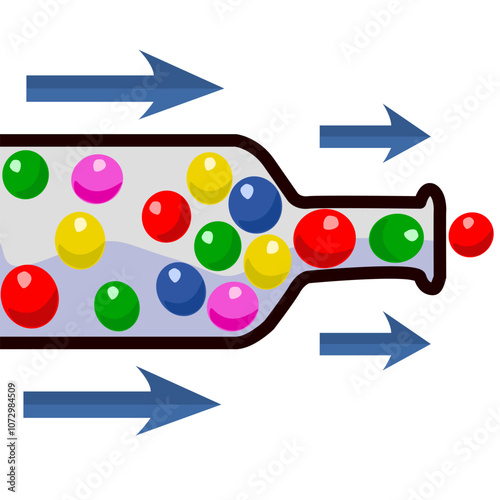 Bottleneck concept illustration with colorful balls in a bottle showing constraints in flat vector design