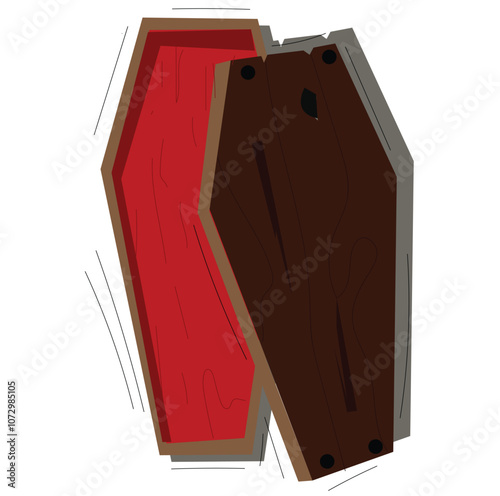 wooden coffin.A coffin, color vector illustration of casket funerary box with cross