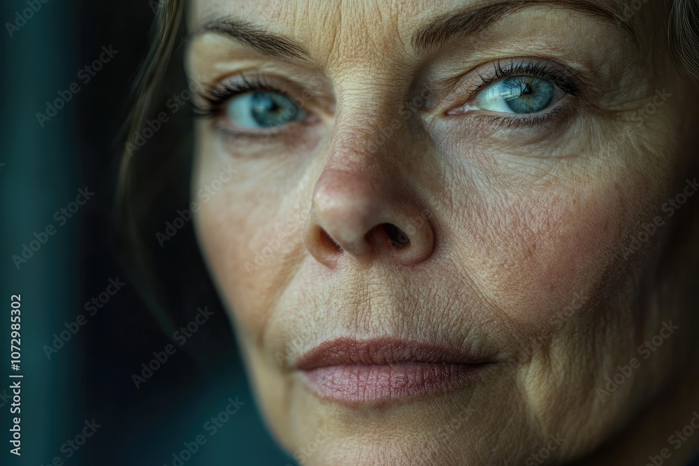 Close-up portrait of middle-aged woman showing wrinkles and aging skin Close-up portrait of middle-aged woman showing wrinkles and aging skin