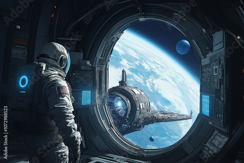 An astronaut in a  spaceship photo