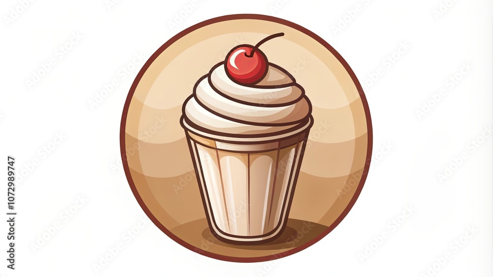 A Whipped Cream and Cherry Topped Dessert in a Paper Cup Against a Brown Background A Whipped Cream and Cherry Topped Dessert in a Paper Cup Against a Brown Background