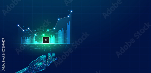 Ai investment. Digital hand connecting line and dot with profit chart using Artificial intelligence. Trading automation