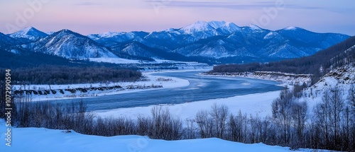 Snowy Mountains in Tranquil Twilight