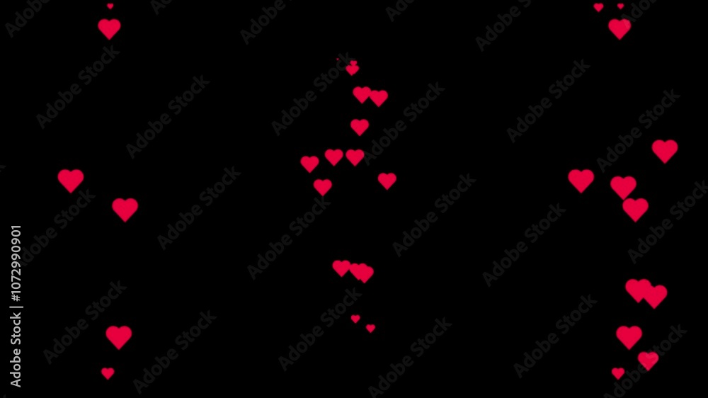 Red Heart icons floating up on transparent backgrounds. Live streaming Social media likes