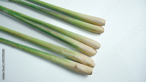 Fresh lemongrass isolated on white background. photo