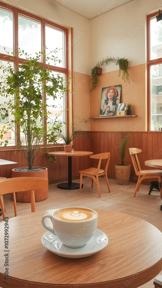 Coffee cup in coffee shop, interior design and decoration concept Coffee cup in coffee shop, interior design and decoration concept
