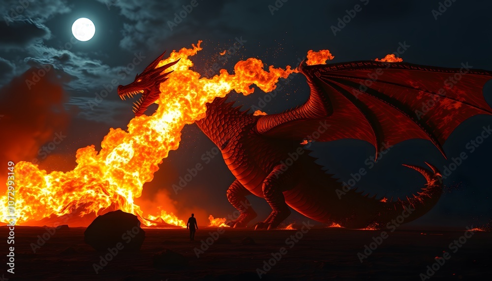 Fototapeta premium fantasy dragon with fire-breathing