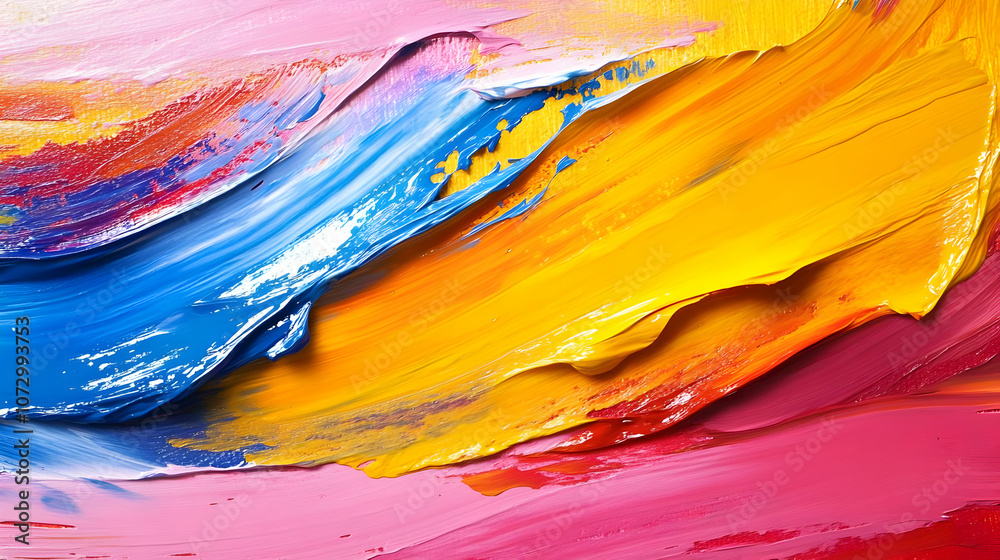 Abstract Painting with Yellow, Blue, and Pink Colors Abstract Painting with Yellow, Blue, and Pink Colors