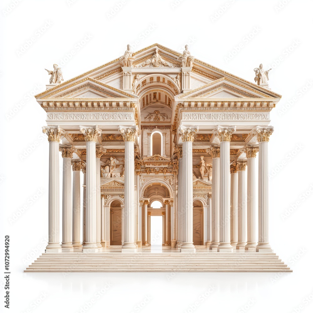 Intricate architectural model with columns and sculptures on a white isolated background. Intricate architectural model with columns and sculptures on a white isolated background.
