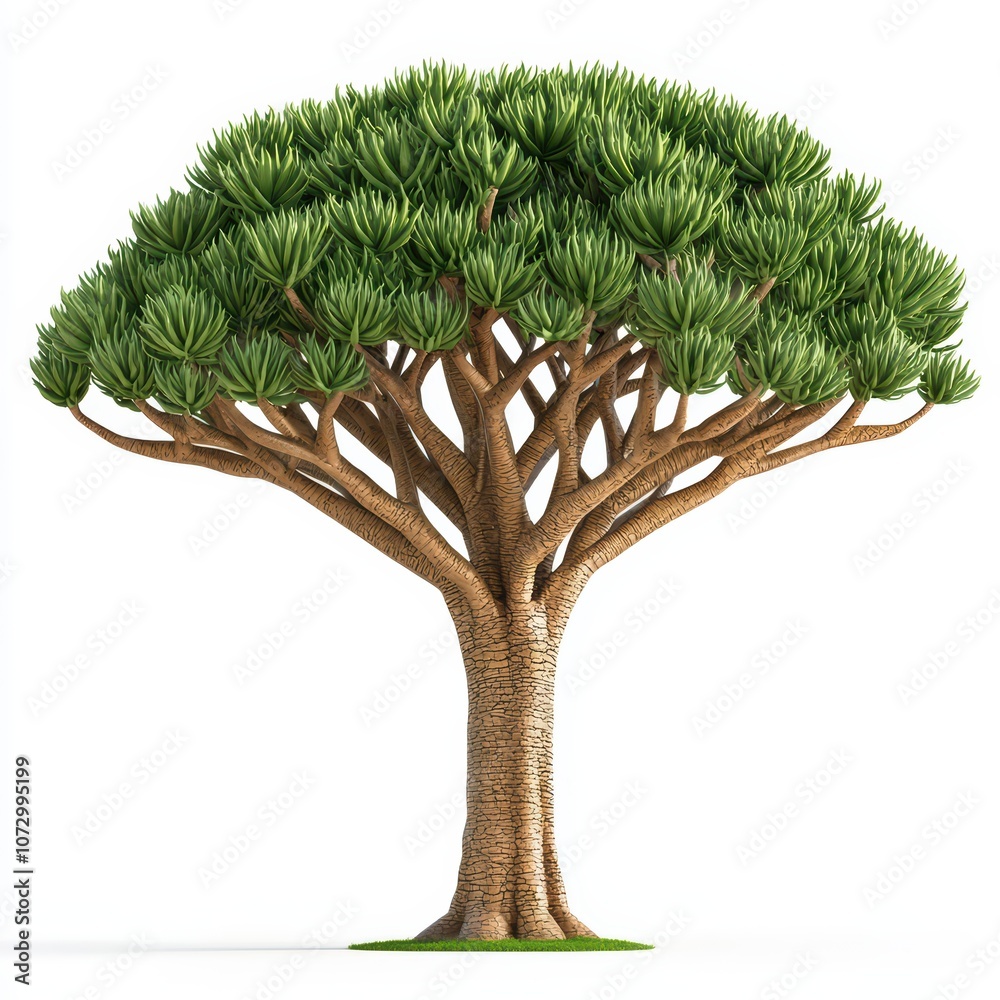 Naklejka premium Lush green tree with a solid trunk, ideal for nature-themed designs and projects.
