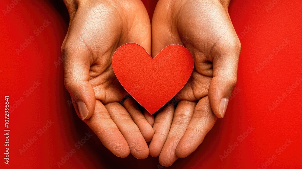 Hands Holding Red Heart Symbolizing Love and Compassion on Vibrant Background Hands Holding Red Heart Symbolizing Love and Compassion on Vibrant Background