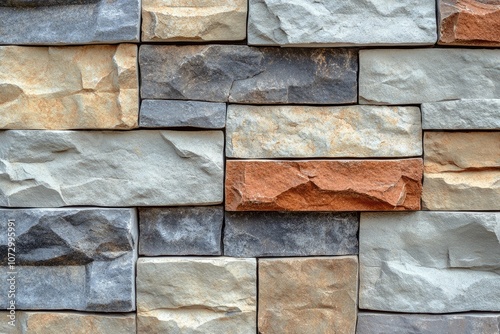 Rustic stone wall with various colors. Perfect for design projects related to home improvement, architecture, or construction. photo