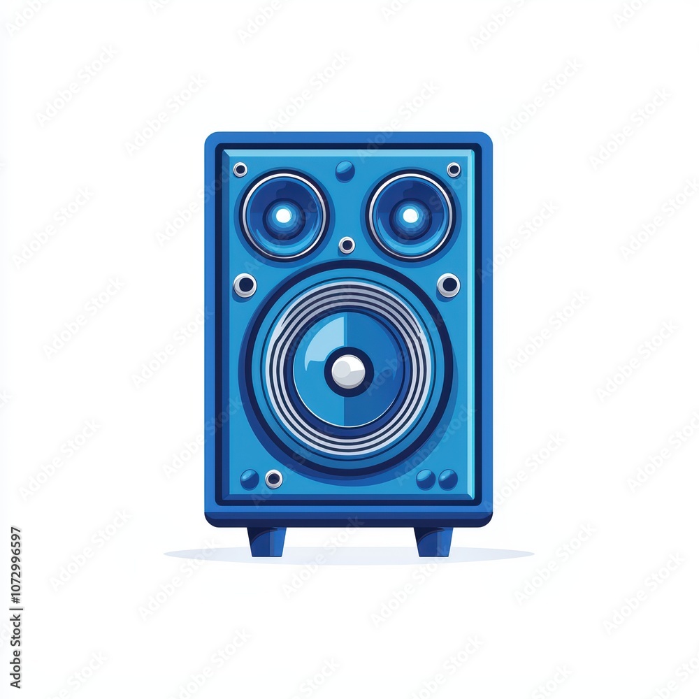 Stylish blue speaker with two round speakers and a larger bass speaker, isolated on a white background. Stylish blue speaker with two round speakers and a larger bass speaker, isolated on a white background.