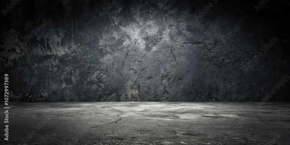 Dark Empty Room with Crackled Concrete Walls and Floor Dark Empty Room with Crackled Concrete Walls and Floor