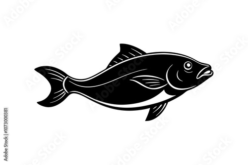 Levitating Halibut Fish Silhouette Vector.