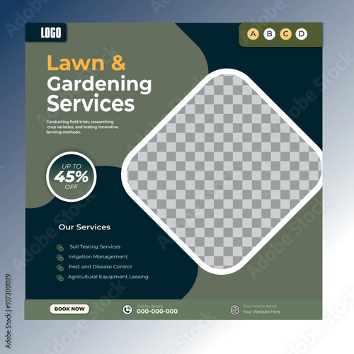 Agriculture, lawn and gardening services social media post banner template design