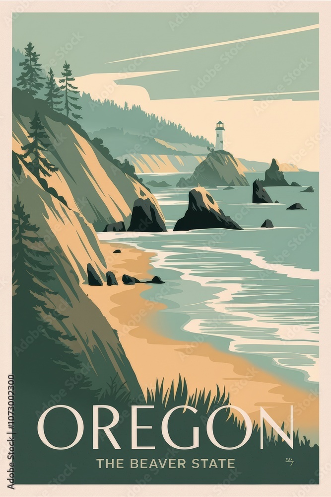 Springfield Oregon Graphics Vintage Travel Poster of Oregon: Scenic Coastal Beauty, Lighthouses ...