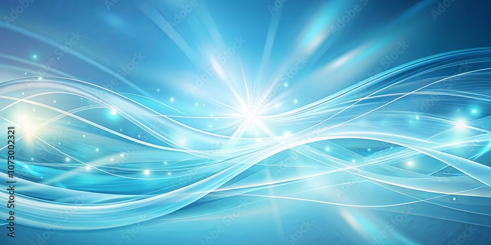 Abstract Blue and White Wave Pattern with Glowing Lights and Starburst Center Abstract Blue and White Wave Pattern with Glowing Lights and Starburst Center