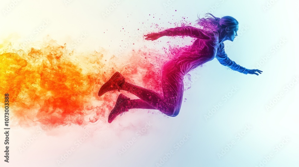 Obraz premium Woman Jumping Through Color