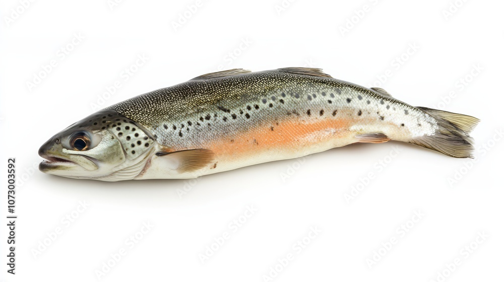 Fresh Brown Trout: A pristine, detailed close-up of a whole brown trout, showcasing its rich coloration and texture. Perfect for culinary, fishing, or nature-themed projects. Fresh Brown Trout: A pristine, detailed close-up of a whole brown trout, showcasing its rich coloration and texture. Perfect for culinary, fishing, or nature-themed projects.