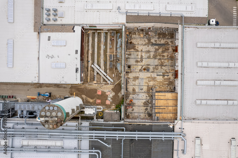 Part of a huge factory is being renovated