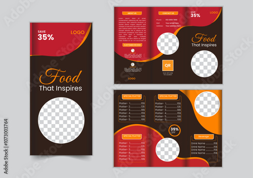 Food trifold brochure template design with minimalist layout and modern concept