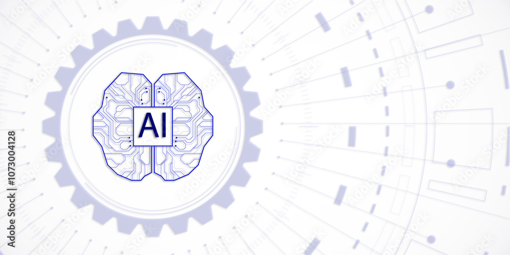 Fototapeta premium AI circuit brain inside gear with technology patterns on white background. Concept of artificial intelligence and innovation. 3D Rendering