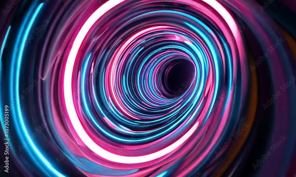 Vibrant Neon Light Tunnel with Futuristic Abstract Design in Blue and Pink Colors Vibrant Neon Light Tunnel with Futuristic Abstract Design in Blue and Pink Colors