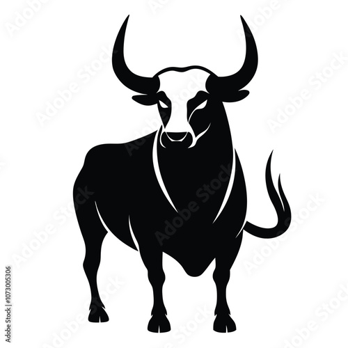 a angry bull. The bull is standing on all fours and is facing towards silhouette