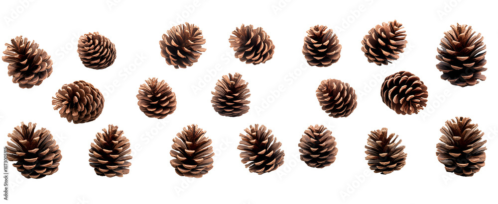 A collection of small pinecones for Christmas tree decoration isolated against a transparent background. A collection of small pinecones for Christmas tree decoration isolated against a transparent background.